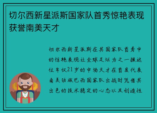 切尔西新星派斯国家队首秀惊艳表现获誉南美天才
